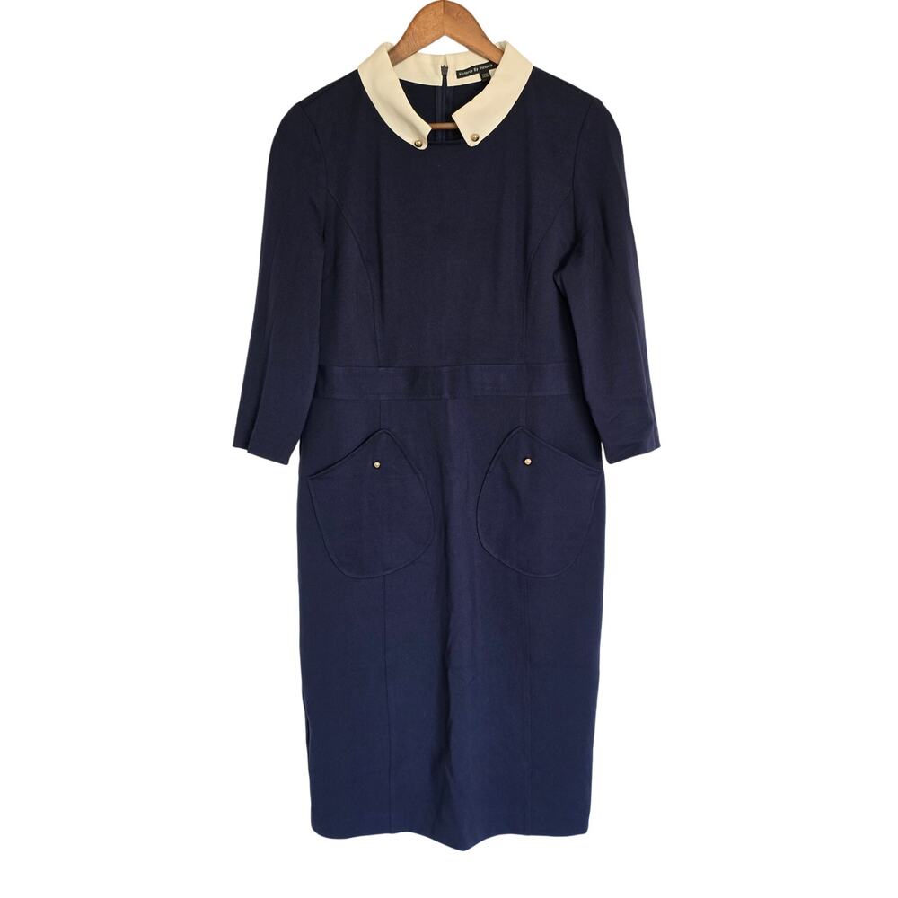 Victoria by Victoria Beckham Navy White Collar Sheath Dress Size: XXXL | 3XL